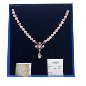 Heidi Daus Brass Tone Faux Pink Pearl And Crystal Choker Necklace (6010)